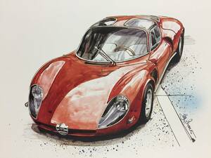 【正規品 絶版】Bowイラスト アルファロメオ 3312 ストラダーレ カーマガジン 57 Alfa-Romeo 33/2 Stradale クラシックカー 旧車 絵