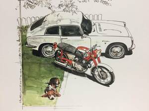 【正規品 絶版】Bowイラスト 65 ホンダ S800 クーペ & CB72 & 犬 カーマガジン カーマガジン HONDA S800 coup バイク クラシックカー 絵