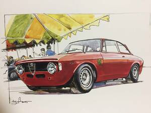 【正規品 絶版】Bowイラスト アルファロメオ ジュリア スプリント GT カーマガジン 29 AlfaRomeo Giulia Sprint GT 旧車 絵