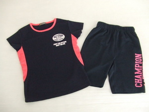 [ bargain!]* navy blue color jersey top and bottom 2 point set *①CLOSSHI/ short sleeves tops /150 size ②Champion/ knee height pants /140 size 