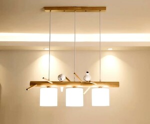 OTD　鳥ペンダントライト 北欧 3灯 ガラス 木製鳥ランプ アンティーク 照明 レトロ LED モダン【電線接続が必要です】
