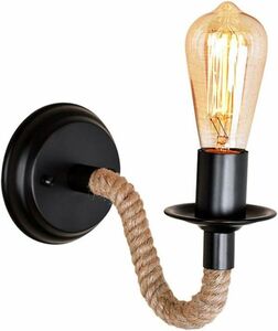 Mayjay 壁掛けライト レトロ工業用素朴なランプロープ壁取り付け用燭台照明 ヴィンテージエジソンランプ（電球は含まれていません） (A)