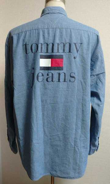 ビンテージ TOMMY JEANS トミージーンズ フラッグロゴ XL ボタンダウンシャツ シャンブレーシャツ 90's 大きいサイズ TOMMY HILFIGER 