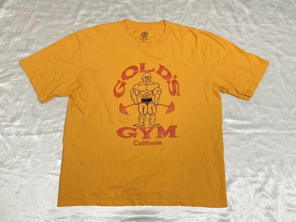 【送料無料 値下げ交渉歓迎】ゴールドジムGOLD'S GYMカリフォルニア公式半袖Tシャツ オレンジレッド ビッグロゴ 古着トレーニング筋トレUSA