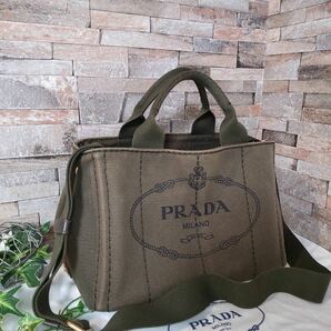 1円 【至高の逸品】PRADA プラダ カナパ 2way ハンドバッグ トートバッグ ショルダーバッグ カーキ キャンバス 1スタの画像1