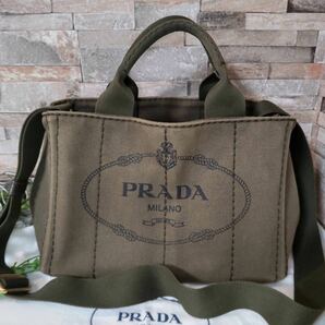 1円 【至高の逸品】PRADA プラダ カナパ 2way ハンドバッグ トートバッグ ショルダーバッグ カーキ キャンバス 1スタの画像2