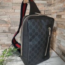 1円【ほぼ未使用 現行品！】GUCCI グッチ GGスプリーム ボディバッグ ショルダーバッグ シェリーライン PVCレザー GG柄 ブラック 黒系_画像1