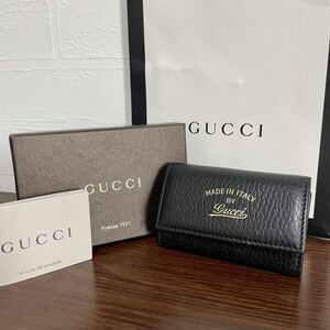 1 иен [. высота. замечательная вещь ]GUCCI Gucci чехол для ключей ключ кошелек кожа металлические принадлежности оттенок черного стандартный товар с коробкой 1 старт 