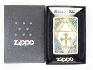 2005年製 ZIPPO ジッポ ARMOR アーマー シェル 貝貼り クロス シルバー 銀 オイル ライター USA