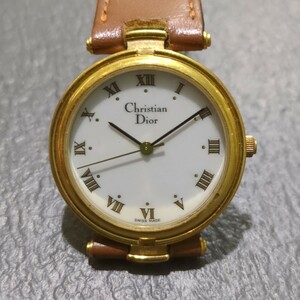 Christian Dior 腕時計 クォーツ クリスチャン ディオール メンズ　ゴールド 白文字盤