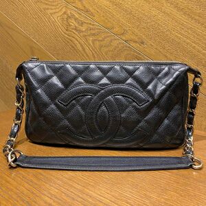 シャネル CHANEL キャビアスキン バッグ 黒 難あり 正規品