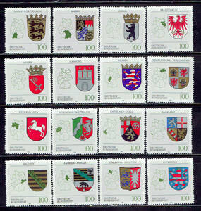 ドイツ 1992-94年 各州の地図と旗切手１６種セット