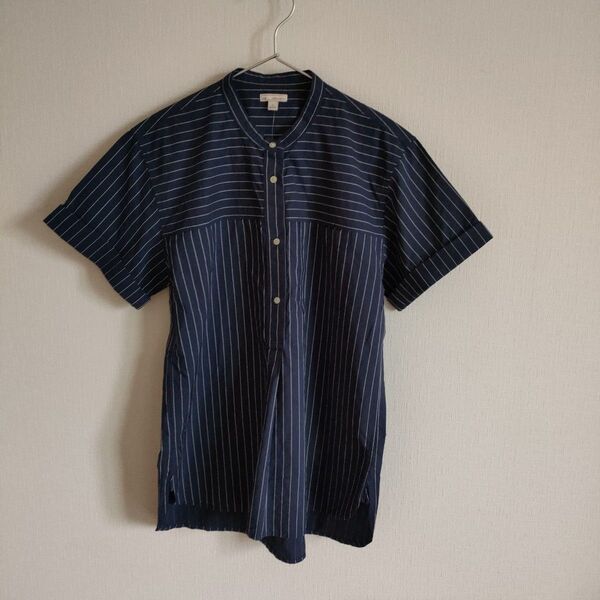 GAP コットン半そでバンドカラーシャツ ネイビー Mサイズ