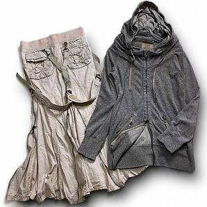 00s G.O.A Grunge Bono Hoodie Parachute Skirt ミリタリー カーゴ ロングスカート パーカー l.g.b ifsixwasnine share spirit y2k rare の画像1