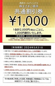 西武ホールディングス　株主優待券　1000円割引券　10枚set(10000円分)　　2024年5月末迄有効　旧選べる