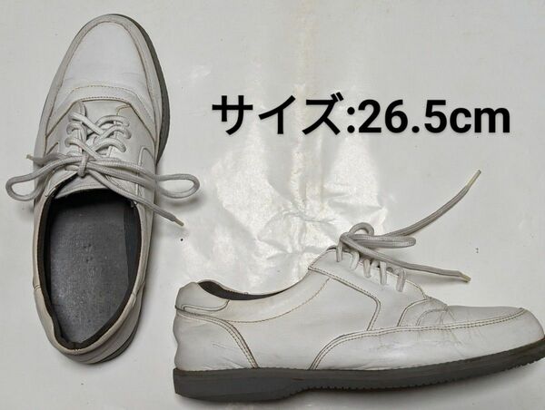 革シューズ　ホワイト　26.5cm　メンズ　白　White Shoes　used