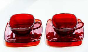  mint! Fire King charm Royal ruby cup & saucer 2 customer set coffee tea black tea America 