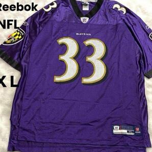 リーボック Tシャツ アメフト ユニフォーム NFL レイブンズ #33 ゲームシャツ 大きいサイズ US古着 メンズ XLサイズ パープル Reebok 