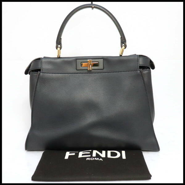 FENDI フェンディ 8BN290 ピーカブーレギュラー　 ２WAY ショルダー　ハンドバッグ　 レザー　ネイビー　ベロア　