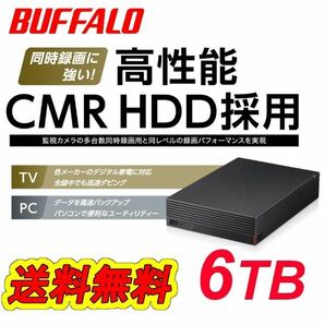 【美品】バッファロー　6TB　外付けハードディスク■CMR HDD搭載　テレビ録画/パソコン/USB3.2　静音/防振/放熱設計