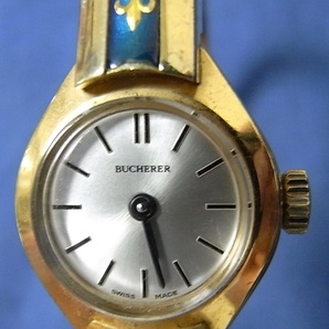 動作品 ブッフェラー 手巻き バングル ゴールド レディース腕時計 エナメル BUCHERER swiss made の画像1
