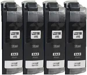 LC211BK ブラック4個セット ICチップ付き BROTHER 互換インク （ LC211-4PK のブラックを4個） 残量表