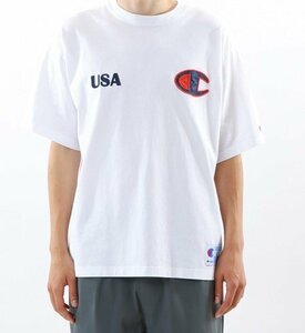 送料無料 Champion チャンピオン アクションスタイル USA C 刺プリント Tシャツ 半袖 綿100% 白 L C3-Z304 メンズ