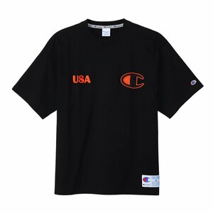 送料無料 Champion チャンピオン アクションスタイル USA C 刺プリント Tシャツ 半袖 綿100% 黒 XL C3-Z304 メンズ