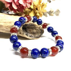  lapis lazuli & red .. Power Stone bracele natural stone breath ( silver ) 10mm men's * lady's amulet 