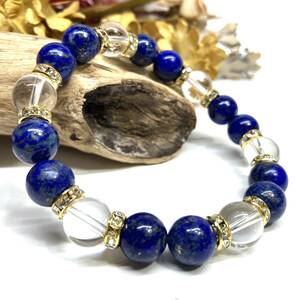  lapis lazuli & crystal Power Stone bracele natural stone breath ( Gold ) 10mm men's * lady's better fortune ....... amulet 