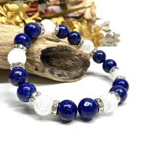  lapis lazuli & crack crystal Power Stone bracele natural stone breath ( silver ) 10mm men's * lady's better fortune .. payment amulet 