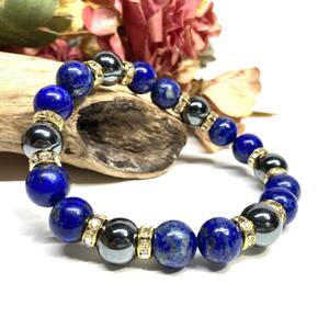  lapis lazuli &hema tight Power Stone bracele natural stone breath ( Gold ) 10mm men's * lady's health . amulet 