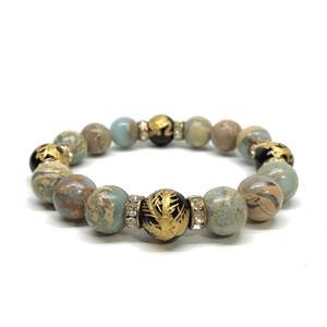  four god . gold carving onyx × Impression Stone 12mm Power Stone bracele natural stone blue dragon white ....... rise better fortune amulet G