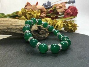  Power Stone bracele green ..12mm natural stone breath silver better fortune .. beads breath men's man 