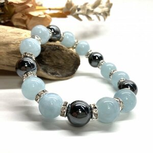  aquamarine &hema tight Power Stone bracele natural stone breath ( silver ) 12mm.. better fortune men's man 