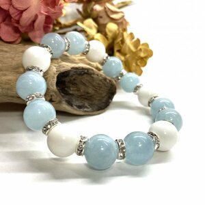  aquamarine & white onyx Power Stone bracele natural stone breath ( silver ) 12mm.. better fortune men's man 