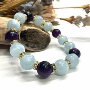  aquamarine & purple Tiger I Power Stone bracele natural stone breath ( Gold ) 12mm.. better fortune men's man 