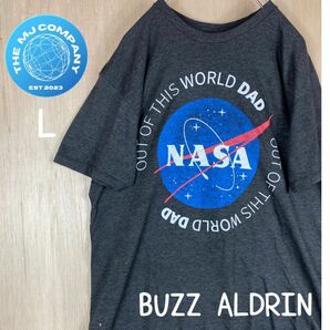 USA古着 BUZZ ALDRIN NASAプリント　半袖Tシャツ　L グレー アメリカ仕入