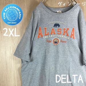 USA古着　00年代DELTA ALASKA ビッグサイズ　 半袖Tシャツ2XL 00s グレー ロゴプリント