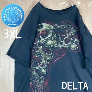 USA古着　00年代DELTA スカルプリント　ビッグサイズ　半袖Tシャツ3XL ビンテージ