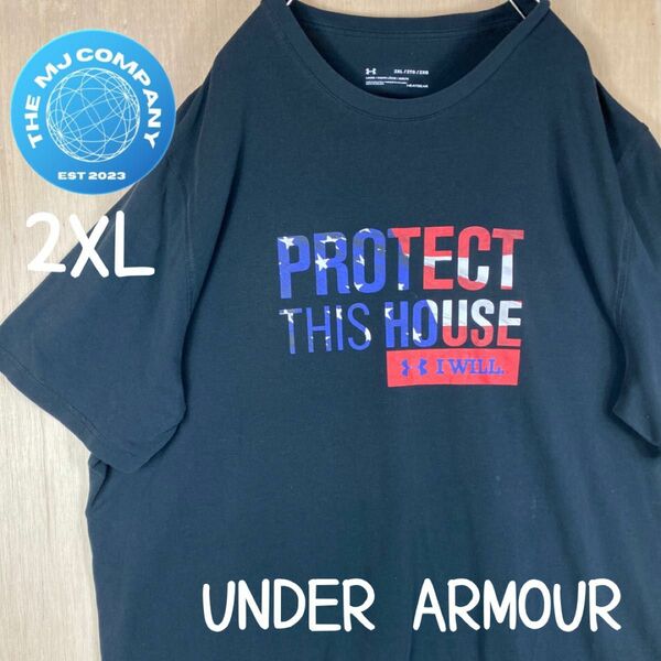 USA古着 UNDER ARMOUR 半袖Tシャツ US2XLサイズ プリント ブラック