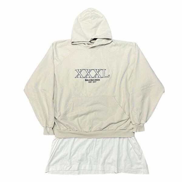 BALENCIAGA (バレンシアガ) 22AW XXXL Hoodie スリーエックスエル 裏地付き ダメージ加工 レイヤードプルオーバーパーカー ベージュ 720406