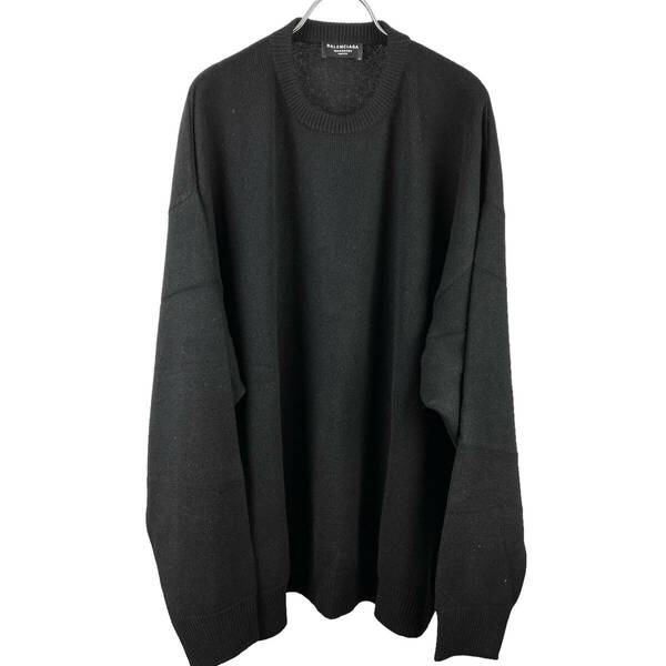 Balenciaga(バレンシアガ) Cashmere Back Logo Wideshoulder Knit Longsleeve T Shirt (black)