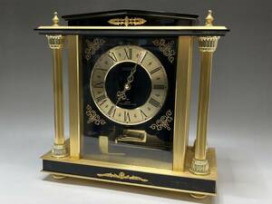 美品 シチズン 水晶時計 置時計 4RC112 ゴールド 幅34cm リズム時計工業 ウエストミンスター チャイム 時計 アナログ A