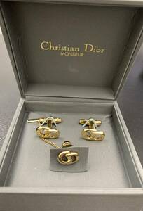 #9041 【箱入り♪♪】☆★Christian Dior クリスチャンディオール カフス＆ピン　セット ゴールド 中古保管品　メンズ★☆