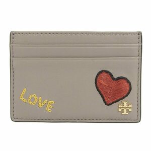 【本物保証】 超美品 トリーバーチ TORY BURCH ハート LOVE ラブ カードケース レザー グレージュ