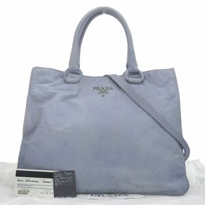 【本物保証】 布袋・保付 プラダ PRADA 2WAYバッグ ナッパアンティーク レザー ブルーグレー BN2321 希少 レア