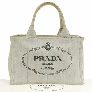 【本物保証】 布袋付 プラダ PRADA カナパトート ロゴ トートバッグ デニム BIANCO ライトグレー 1BG439