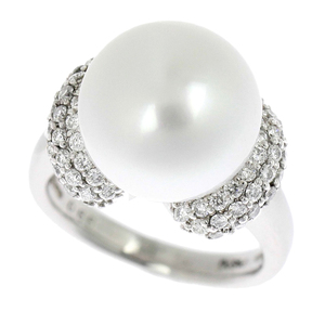 [ genuine article guarantee ]so attaching super-beauty goods pearl ring ring platinum Pt900 pearl 12.8 millimeter mere diamond 0.66ct 12 number No-brand No brand