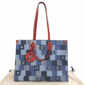 【本物保証】 布袋付 未使用 ルイヴィトン LOUIS VUITTON モノグラム デニム オンザゴーGM 2WAYバッグ ブルー レッド M44992